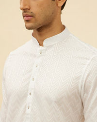 Manyavar Men Bright White Chevron Patterned Kurta Set