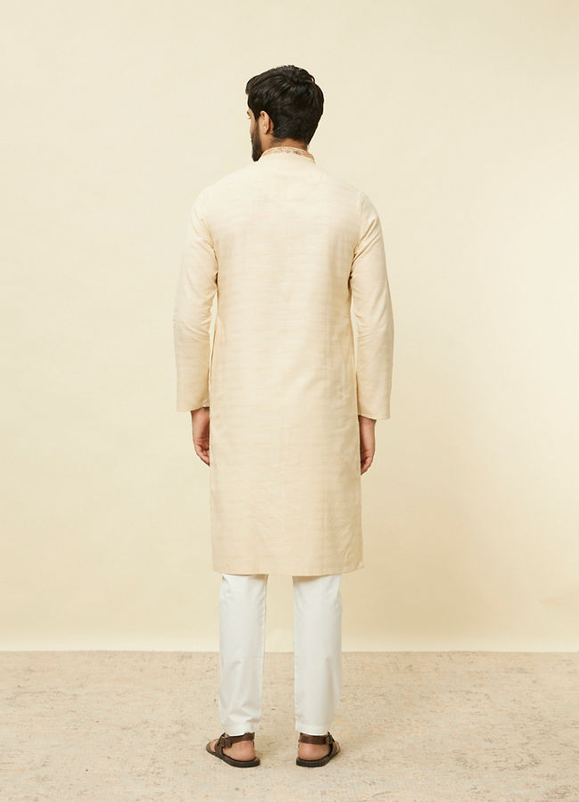 Manyavar Men Sand Beige Embroidered Neckline Kurta Set