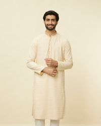 Manyavar Men Sand Beige Embroidered Neckline Kurta Set