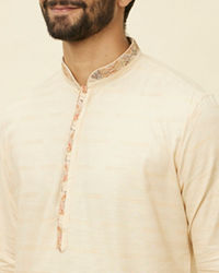 Manyavar Men Sand Beige Embroidered Neckline Kurta Set