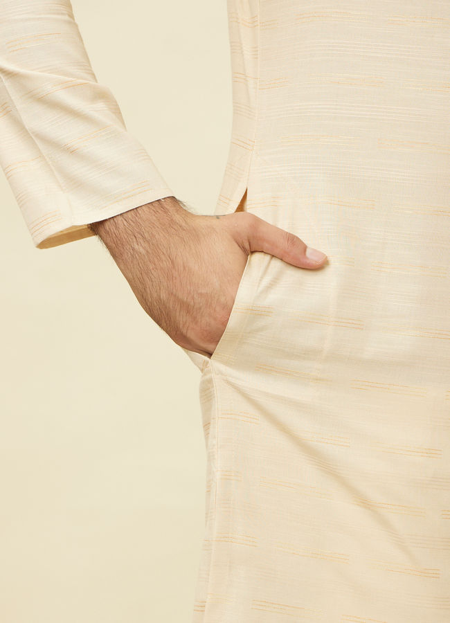 Manyavar Men Sand Beige Embroidered Neckline Kurta Set