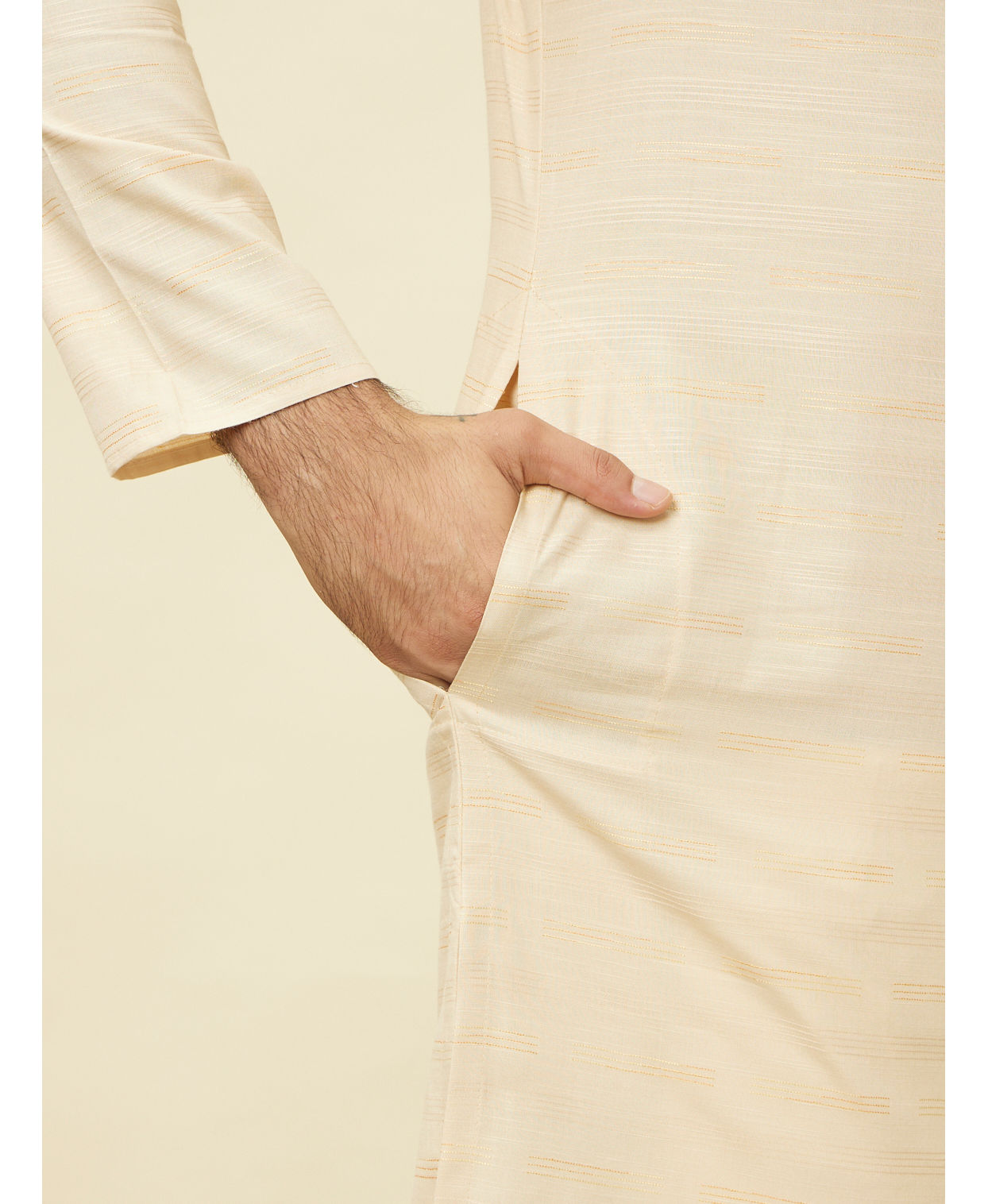Manyavar Men Sand Beige Embroidered Neckline Kurta Set