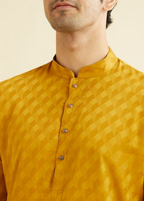 Manyavar Men Mustard Yellow Lattice Patterned Kurta Set