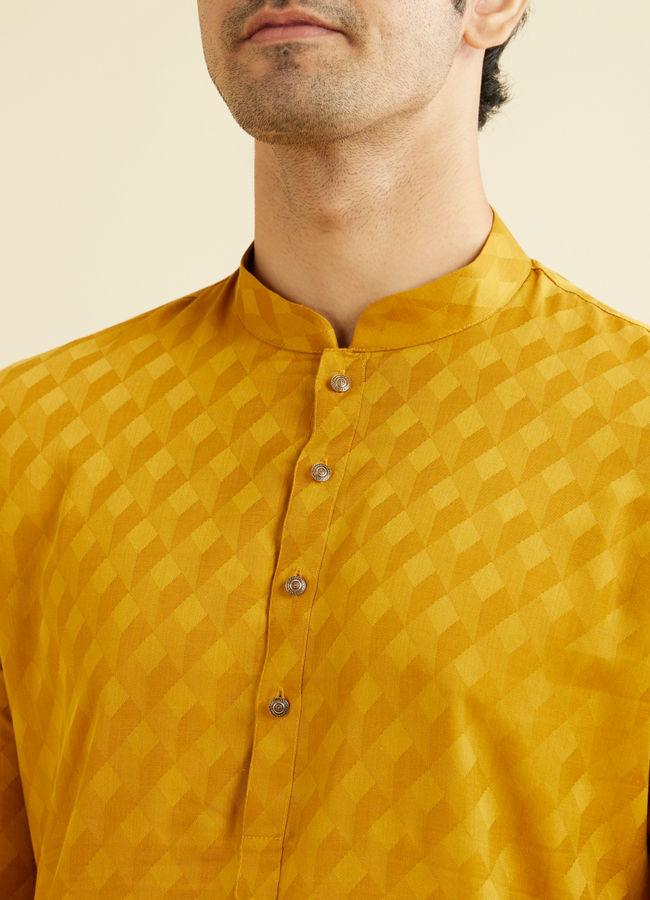 Manyavar Men Mustard Yellow Lattice Patterned Kurta Set