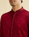 alt message - Manyavar Men Maroon Red Kurta Set with Embroidered Neckline image number 1