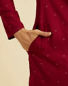 Manyavar Men Maroon Red Kurta Set with Embroidered Neckline