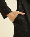 Manyavar Men Ebony Black Kurta Set with Embroidered Neckline