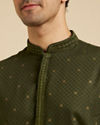 Manyavar Men Moss Green Kurta Set with Embroidered Neckline image number 1