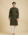 Manyavar Men Moss Green Kurta Set with Embroidered Neckline image number 2