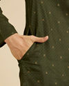 Manyavar Men Moss Green Kurta Set with Embroidered Neckline