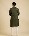Manyavar Men Moss Green Kurta Set with Embroidered Neckline