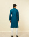 alt message - Manyavar Men Sapphire Blue Checkered Kurta Set image number 5