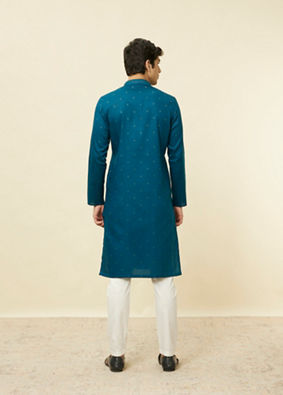 Manyavar Men Sapphire Blue Checkered Kurta Set image number 5