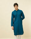 Manyavar Men Sapphire Blue Checkered Kurta Set