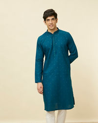 Manyavar Men Sapphire Blue Checkered Kurta Set