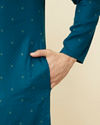 Manyavar Men Sapphire Blue Checkered Kurta Set