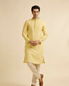 alt message - Manyavar Men Yellow Grid Patterned Kurta Set image number 2