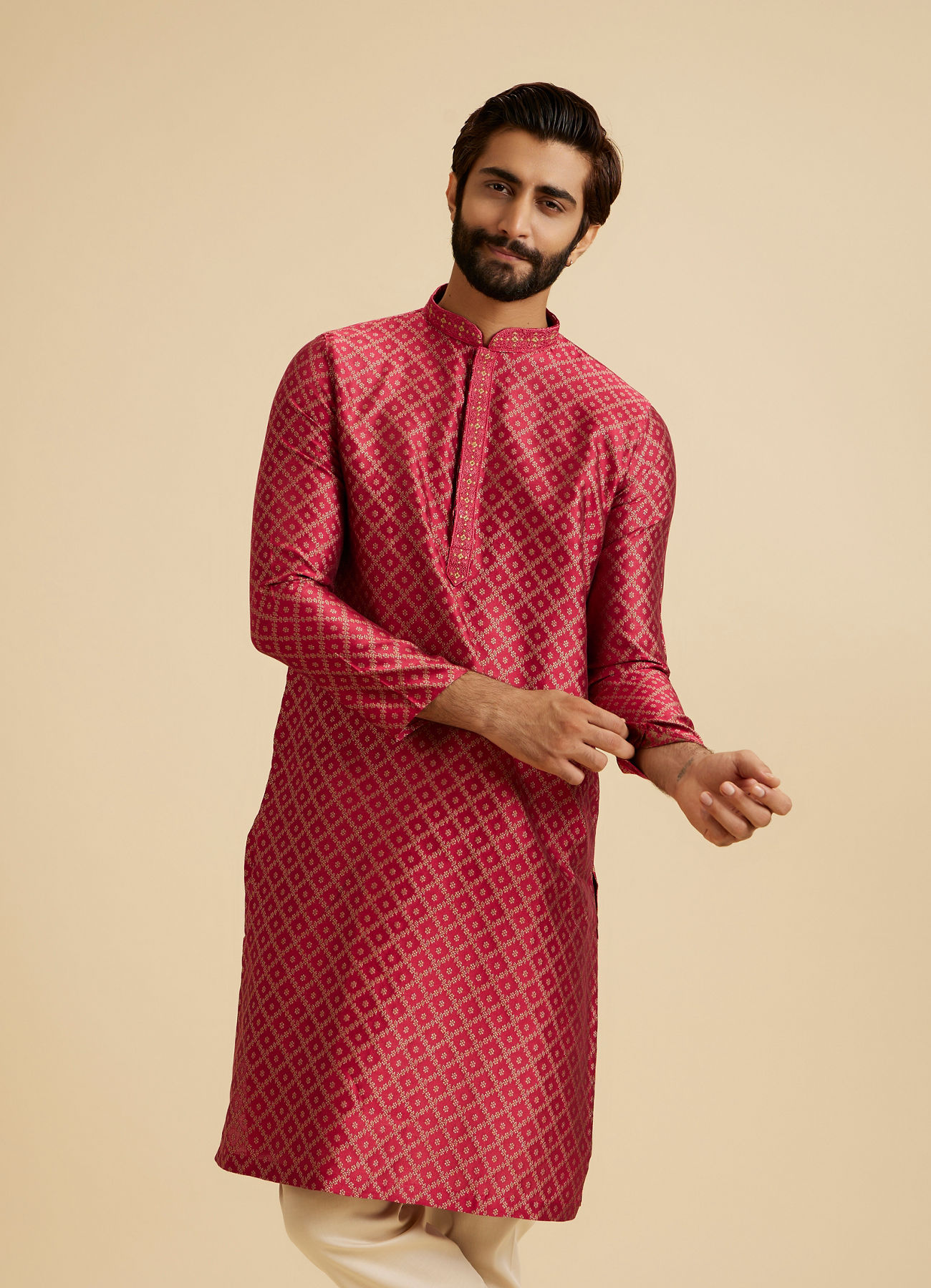 Manyavar Men Regal Red Radiance Kurta Pajama