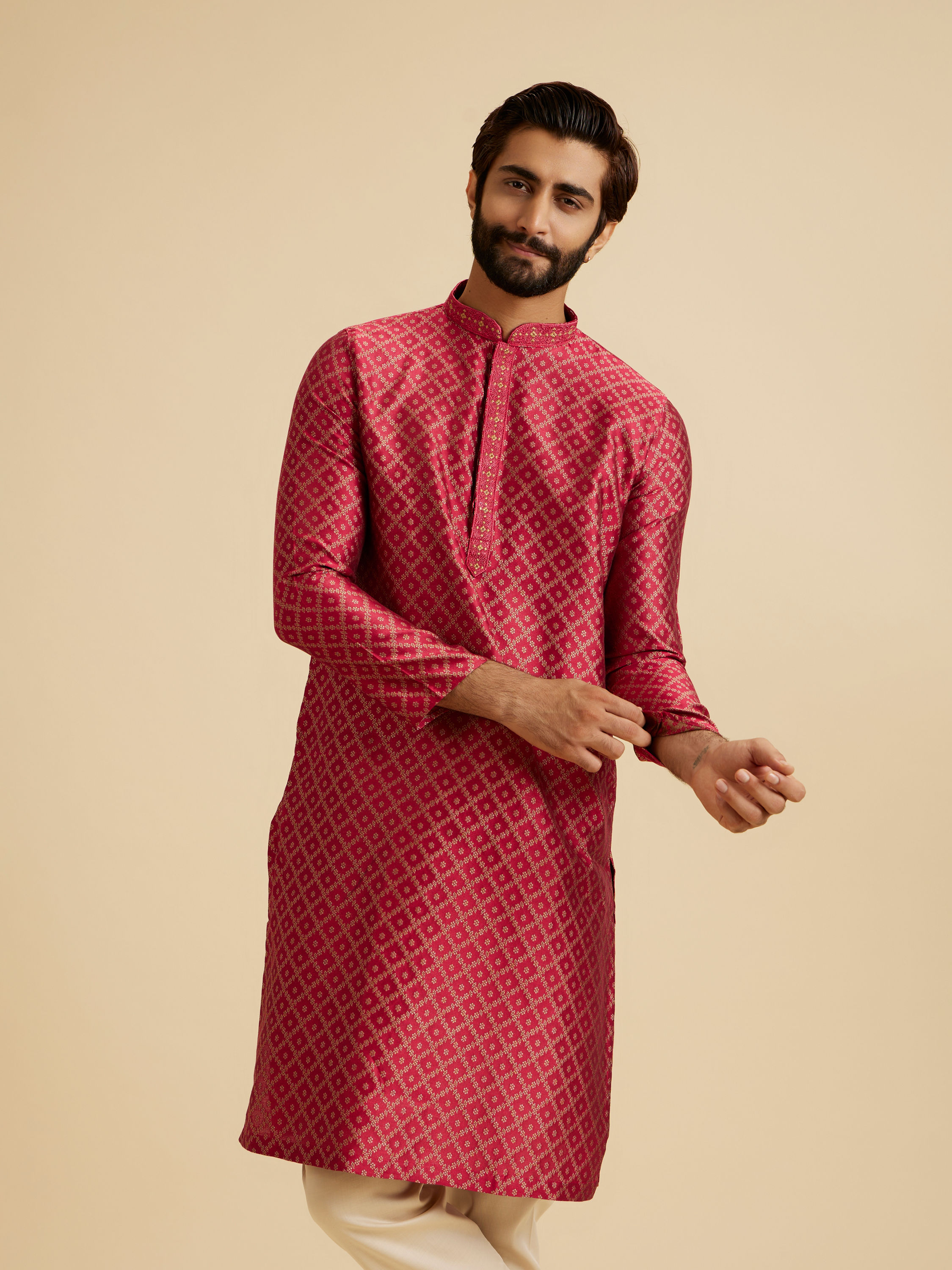 Manyavar Men Regal Red Radiance Kurta Pajama