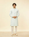 alt message - Manyavar Men Aquamarine Blue Grid Patterned Kurta Set image number 2