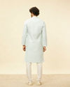 alt message - Manyavar Men Aquamarine Blue Grid Patterned Kurta Set image number 5