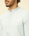 Manyavar Men Aquamarine Blue Grid Patterned Kurta Set