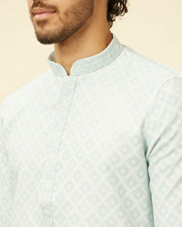 Manyavar Men Aquamarine Blue Grid Patterned Kurta Set
