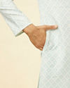 Manyavar Men Aquamarine Blue Grid Patterned Kurta Set