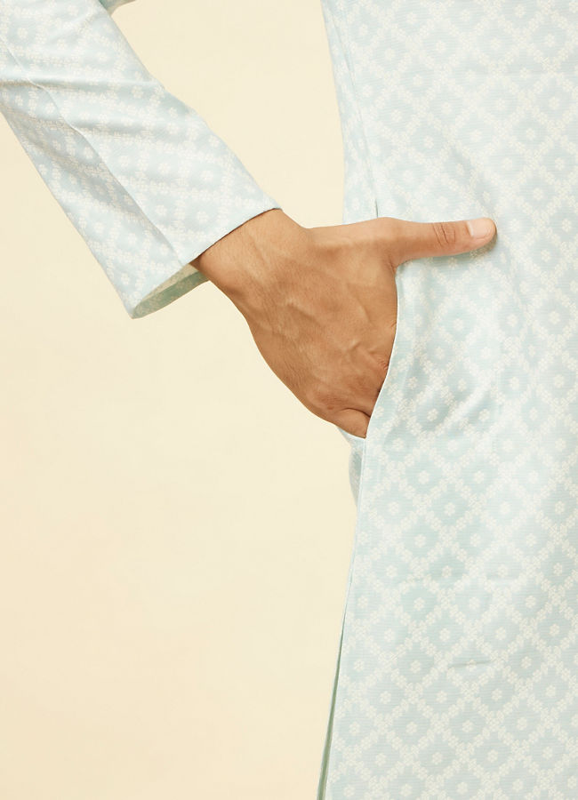 Manyavar Men Aquamarine Blue Grid Patterned Kurta Set