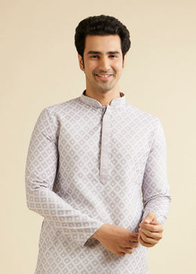 Manyavar Men Light Lilac Grid Patterned Kurta Set image number 0