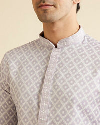 Manyavar Men Light Lilac Grid Patterned Kurta Set