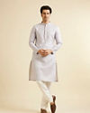 Manyavar Men Light Lilac Grid Patterned Kurta Set