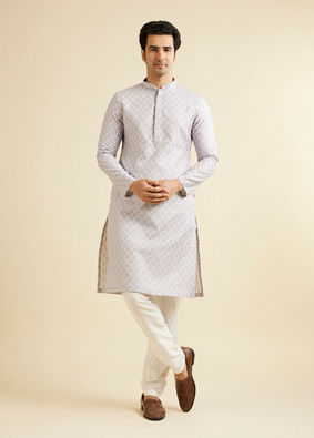 Manyavar Men Light Lilac Grid Patterned Kurta Set image number 2