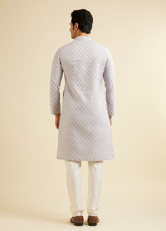 Manyavar Men Light Lilac Grid Patterned Kurta Set