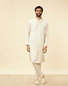 Manyavar Men Sea Salt White Embroidered Neckline Kurta Set
