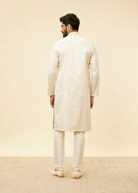 alt message - Manyavar Men Sea Salt White Embroidered Neckline Kurta Set image number 5