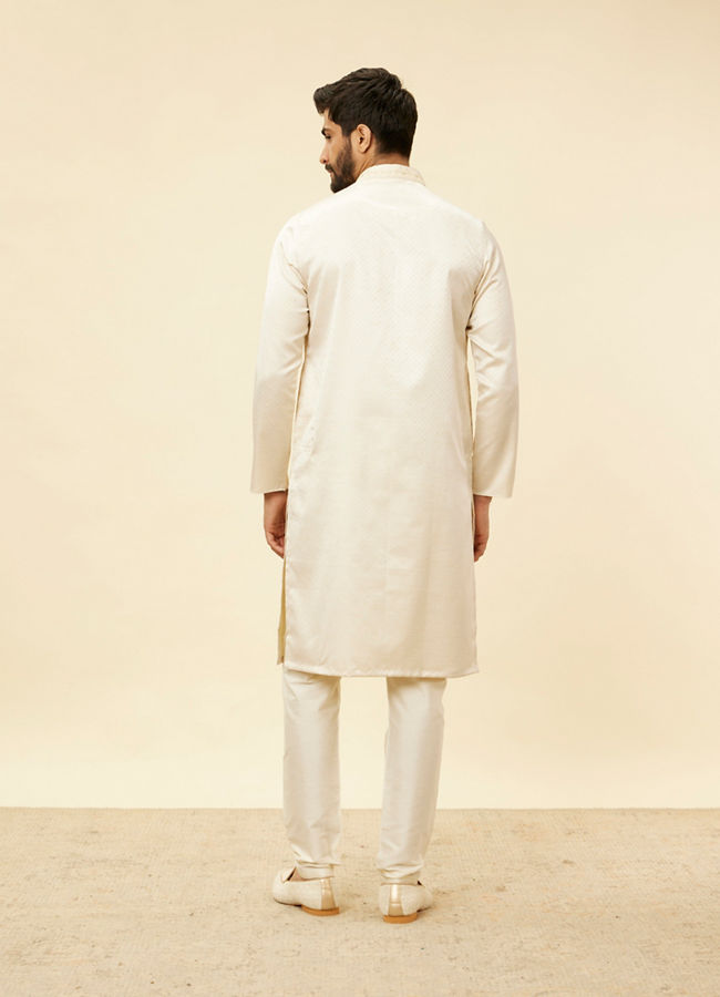 alt message - Manyavar Men Sea Salt White Embroidered Neckline Kurta Set image number 5