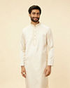 alt message - Manyavar Men Sea Salt White Embroidered Neckline Kurta Set image number 0