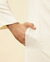 Manyavar Men Sea Salt White Embroidered Neckline Kurta Set