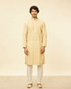 Manyavar Men Peach Yellow Chikankari Embroidered Kurta Set