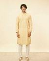 alt message - Manyavar Men Peach Yellow Chikankari Embroidered Kurta Set image number 2