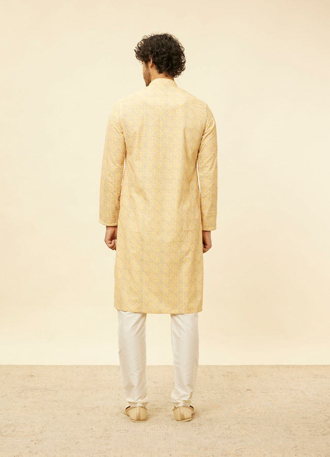 Manyavar Men Peach Yellow Chikankari Embroidered Kurta Set