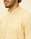 alt message - Manyavar Men Peach Yellow Chikankari Embroidered Kurta Set image number 1