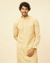 alt message - Manyavar Men Peach Yellow Chikankari Embroidered Kurta Set image number 0