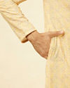 alt message - Manyavar Men Peach Yellow Chikankari Embroidered Kurta Set image number 3