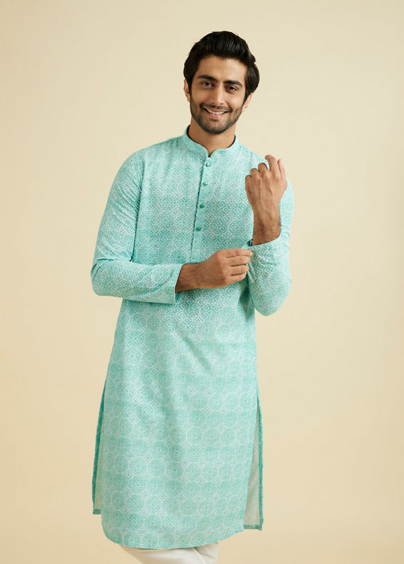 Manyavar Men Aqua Green Festive Kurta Pajama