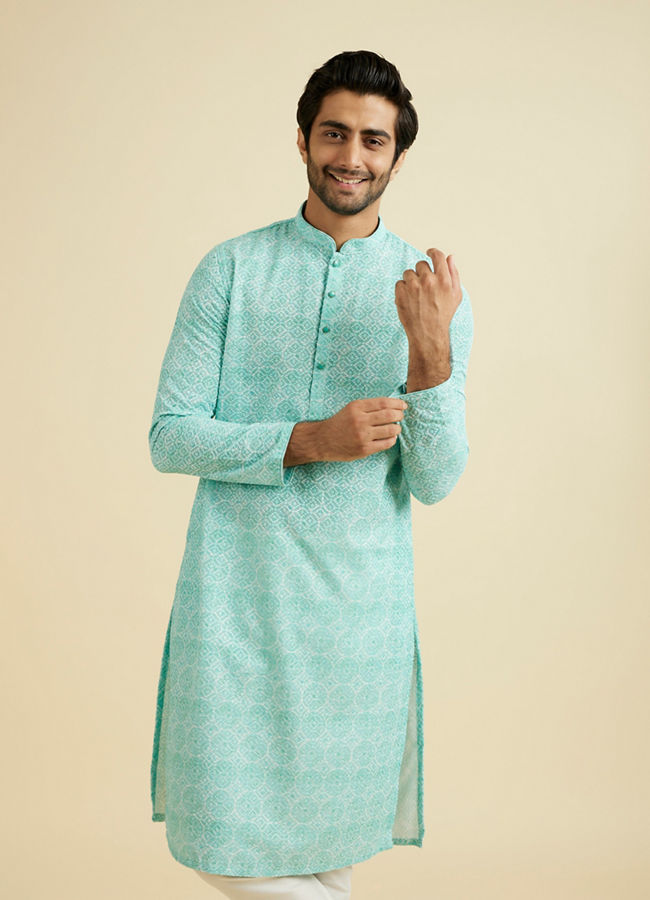 Manyavar Men Aqua Green Festive Kurta Pajama
