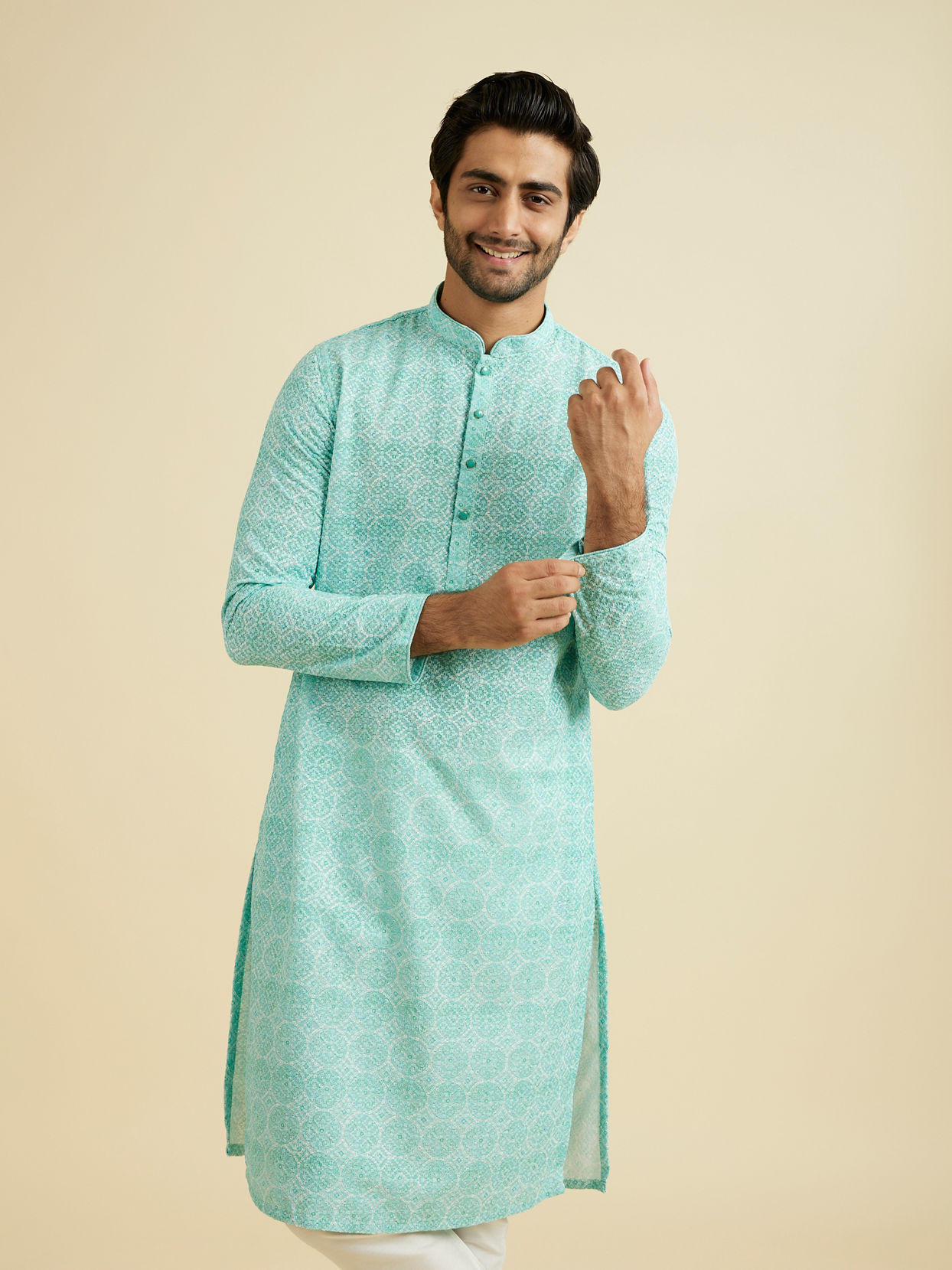 Manyavar Men Aqua Green Festive Kurta Pajama
