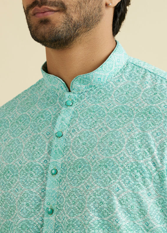 Manyavar Men Aqua Green Festive Kurta Pajama