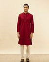 alt message - Manyavar Men Deep Red Chikankari Embroidered Sequined Kurta Set image number 2